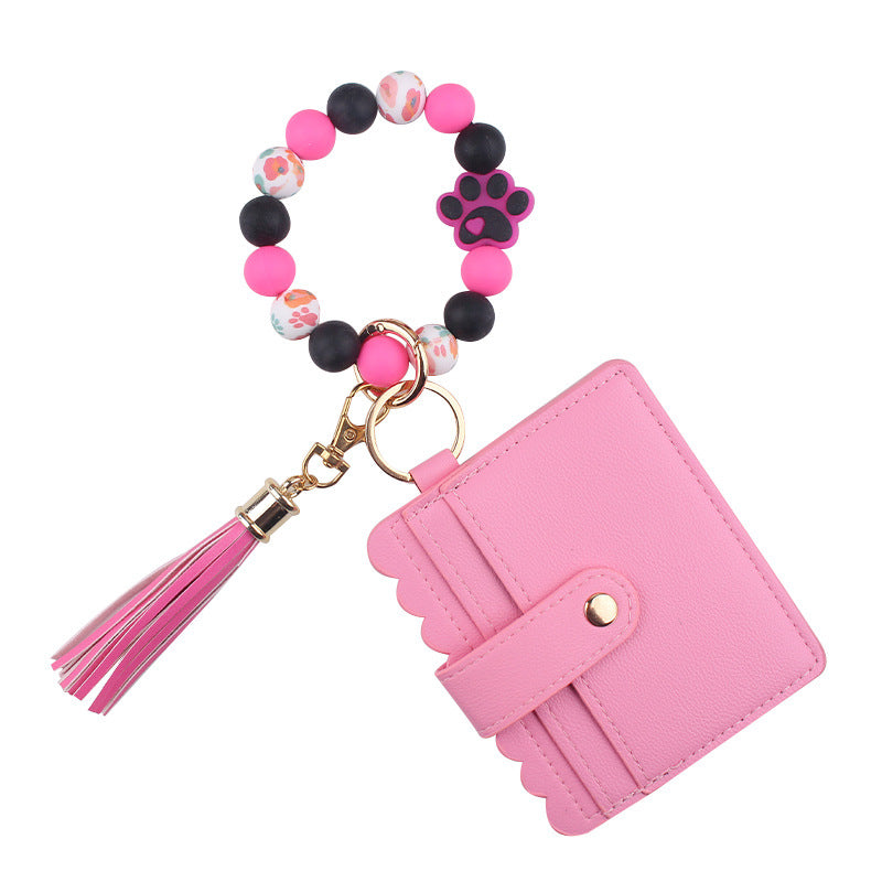 Wholesale Cartoon Dog Paw Beaded DIY Silicone Bracelet Wallet Keychain